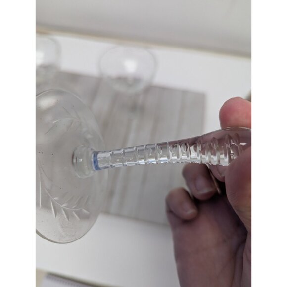 Set Of 4 Vintage Flower Etched Crystal Sherbet Champagne Glasses 5 7/8” Clear - Picture 4 of 8